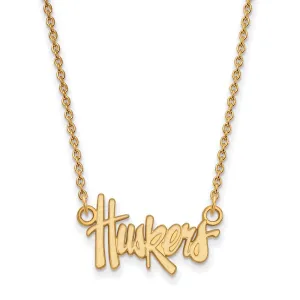 Sterling Silver Gold-plated University of Nebraska Huskers Script Small Pendant 18 inch Necklace