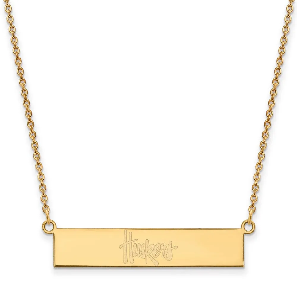 Sterling Silver Gold-plated University of Nebraska Huskers Small Bar 18 inch Necklace