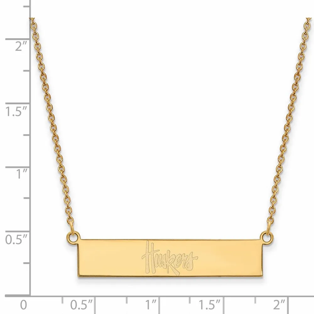 Sterling Silver Gold-plated University of Nebraska Huskers Small Bar 18 inch Necklace