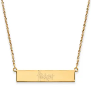 Sterling Silver Gold-plated University of Nebraska Huskers Small Bar 18 inch Necklace