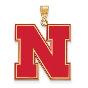 Sterling Silver Gold-plated University of Nebraska Letter N Extra Large Enameled Pendant