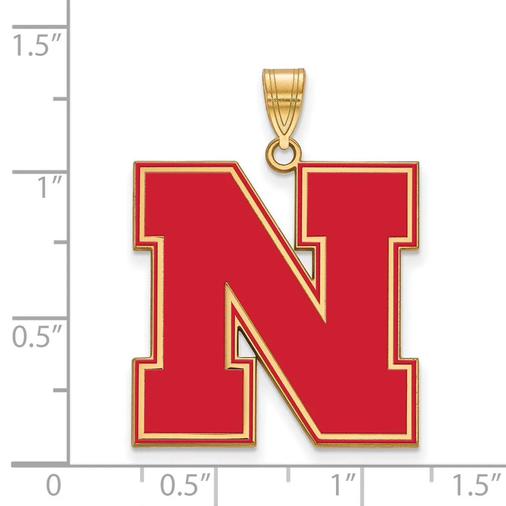 Sterling Silver Gold-plated University of Nebraska Letter N Extra Large Enameled Pendant