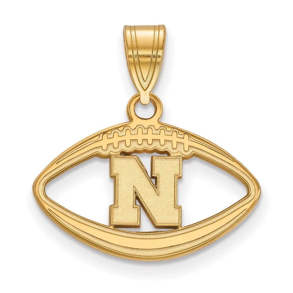 Sterling Silver Gold-plated University of Nebraska Letter N Football Pendant