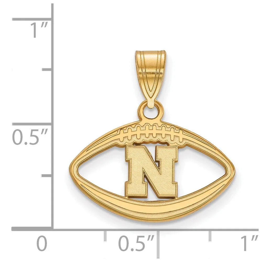 Sterling Silver Gold-plated University of Nebraska Letter N Football Pendant