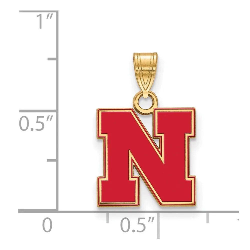 Sterling Silver Gold-plated University of Nebraska Letter N Small Enameled Pendant