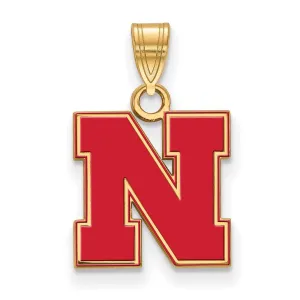 Sterling Silver Gold-plated University of Nebraska Letter N Small Enameled Pendant