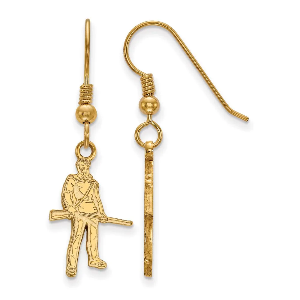 Sterling Silver Gold-plated West Virginia University Mountaineer Small Dangle Wire Earrings