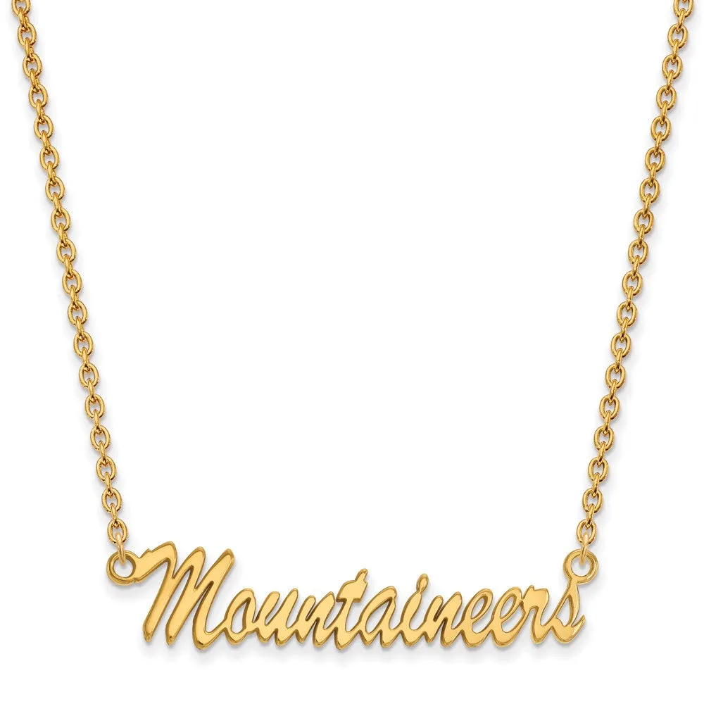 Sterling Silver Gold-plated West Virginia University Mountaineers Script Medium Pendant 18 inch Necklace