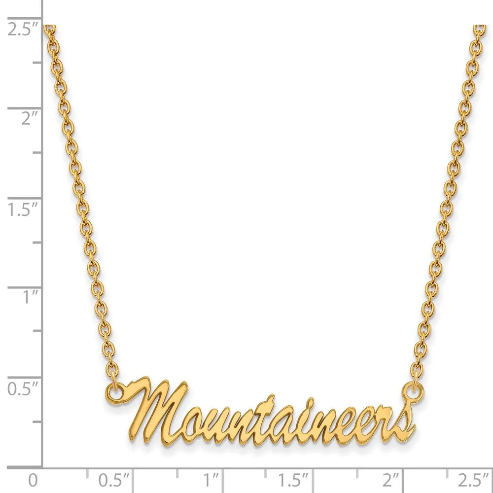 Sterling Silver Gold-plated West Virginia University Mountaineers Script Medium Pendant 18 inch Necklace