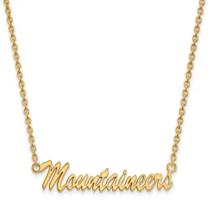 Sterling Silver Gold-plated West Virginia University Mountaineers Script Medium Pendant 18 inch Necklace