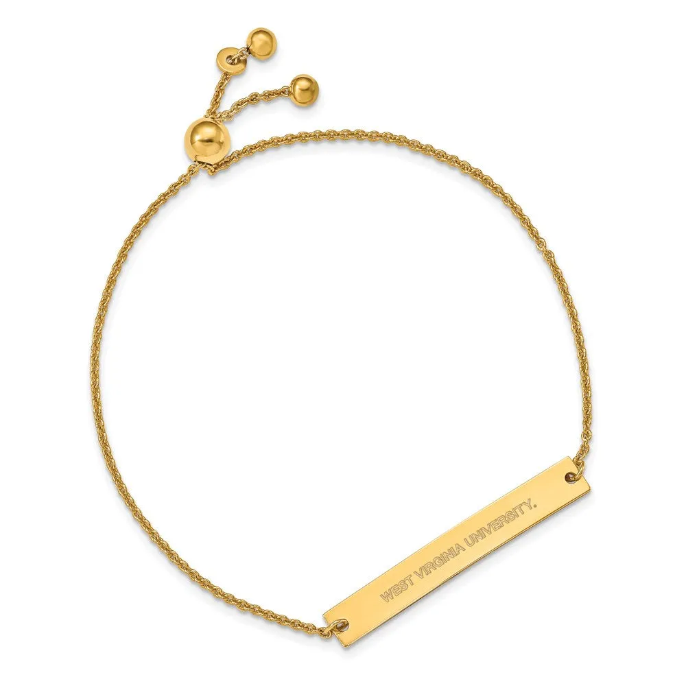 Sterling Silver Gold-plated West Virginia University Small Bar Adjustable 9 inch Bracelet