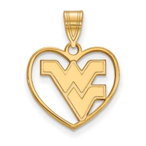 Sterling Silver Gold-plated West Virginia University W-V Heart Pendant