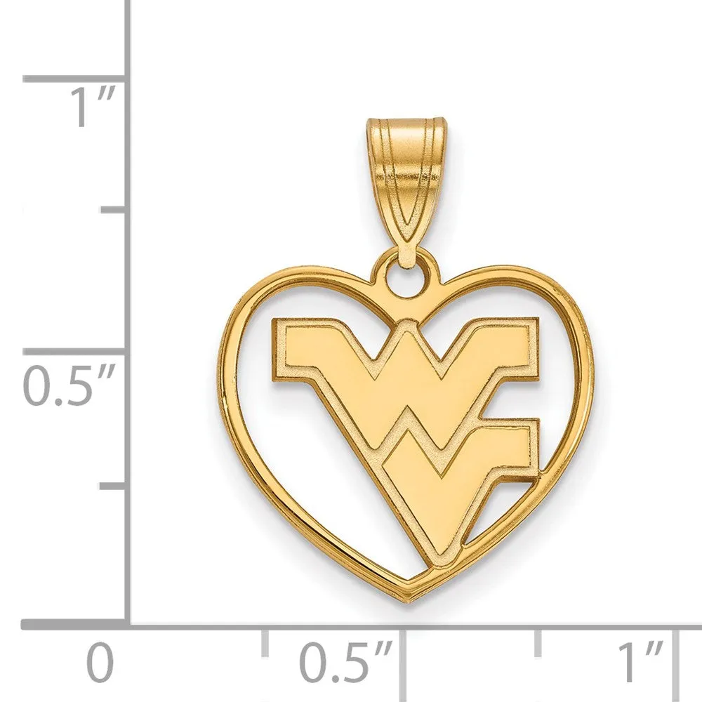 Sterling Silver Gold-plated West Virginia University W-V Heart Pendant