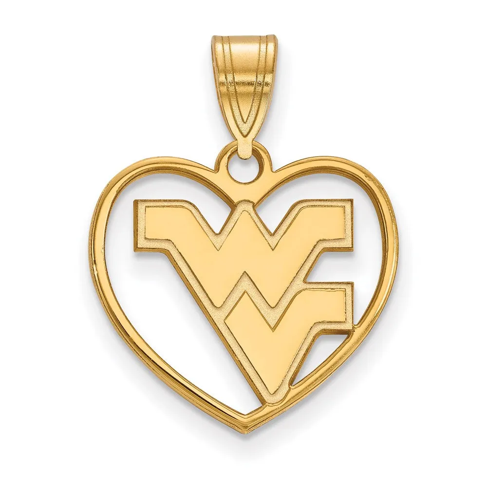 Sterling Silver Gold-plated West Virginia University W-V Heart Pendant