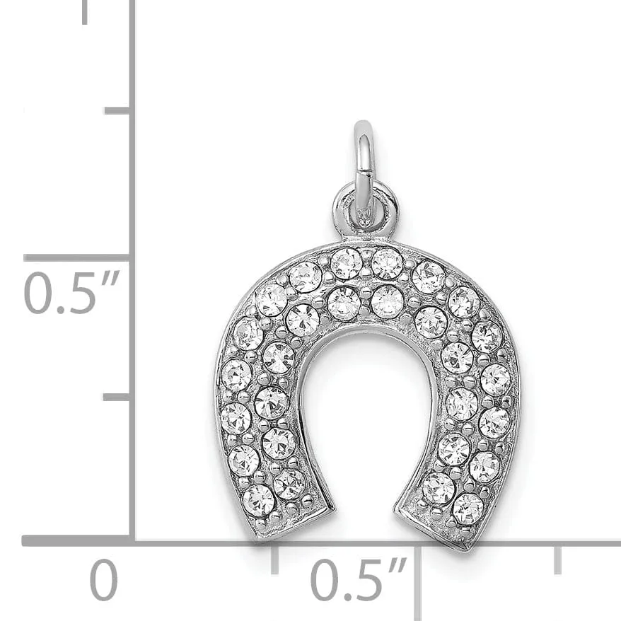 Sterling Silver Polish Horseshoe Crystal Charm