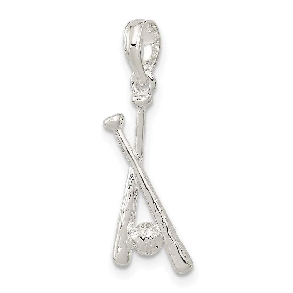 Sterling Silver Polished Baseball Bats and Ball Pendant