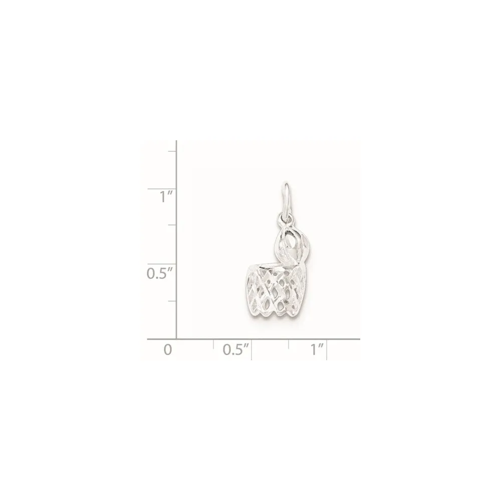 Sterling Silver Polished Diamond-cut Basketball and Hoop Pendant