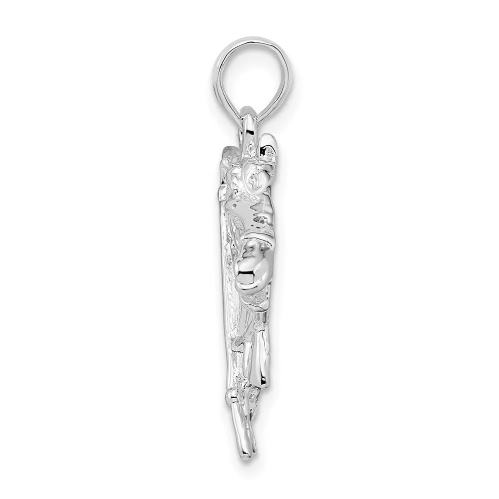 Sterling Silver Polished Horse Head w/Crop and Horseshoe Pendant