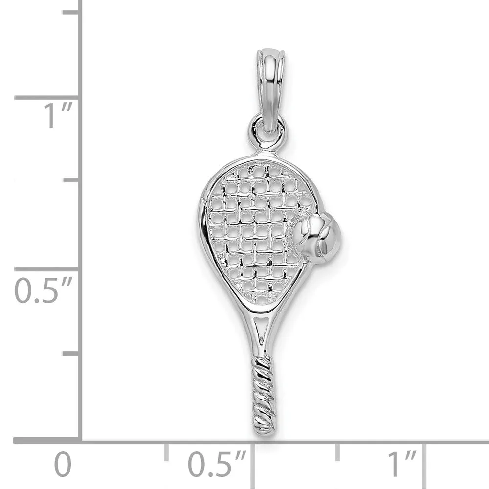 Sterling Silver Polished Tennis Racquet and Ball Pendant