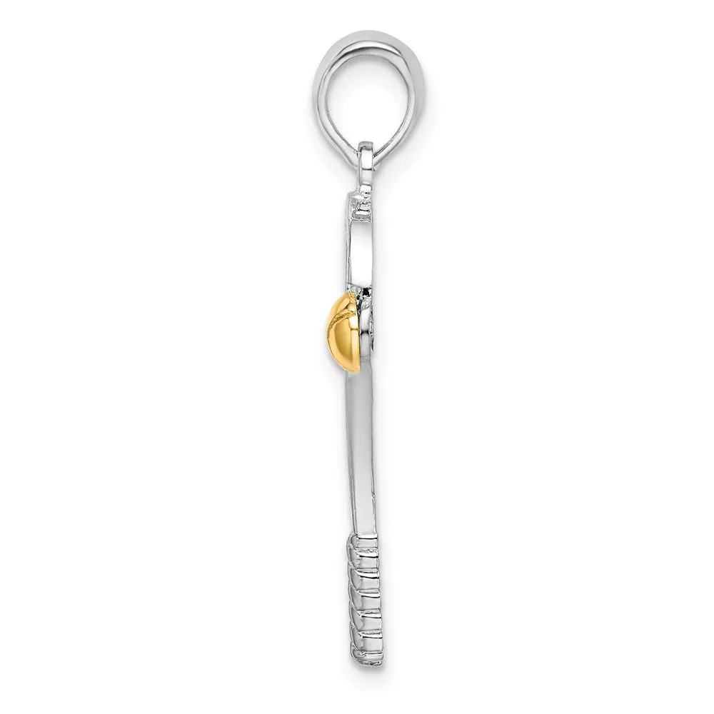 Sterling Silver Polished Tennis Racquet w/14k Ball Pendant
