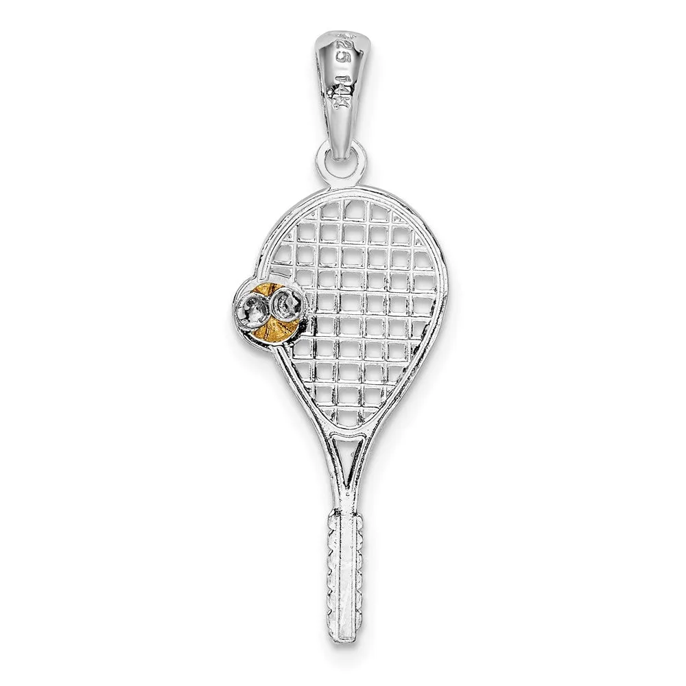 Sterling Silver Polished Tennis Racquet w/14k Ball Pendant