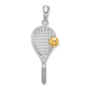 Sterling Silver Polished Tennis Racquet w/14k Ball Pendant