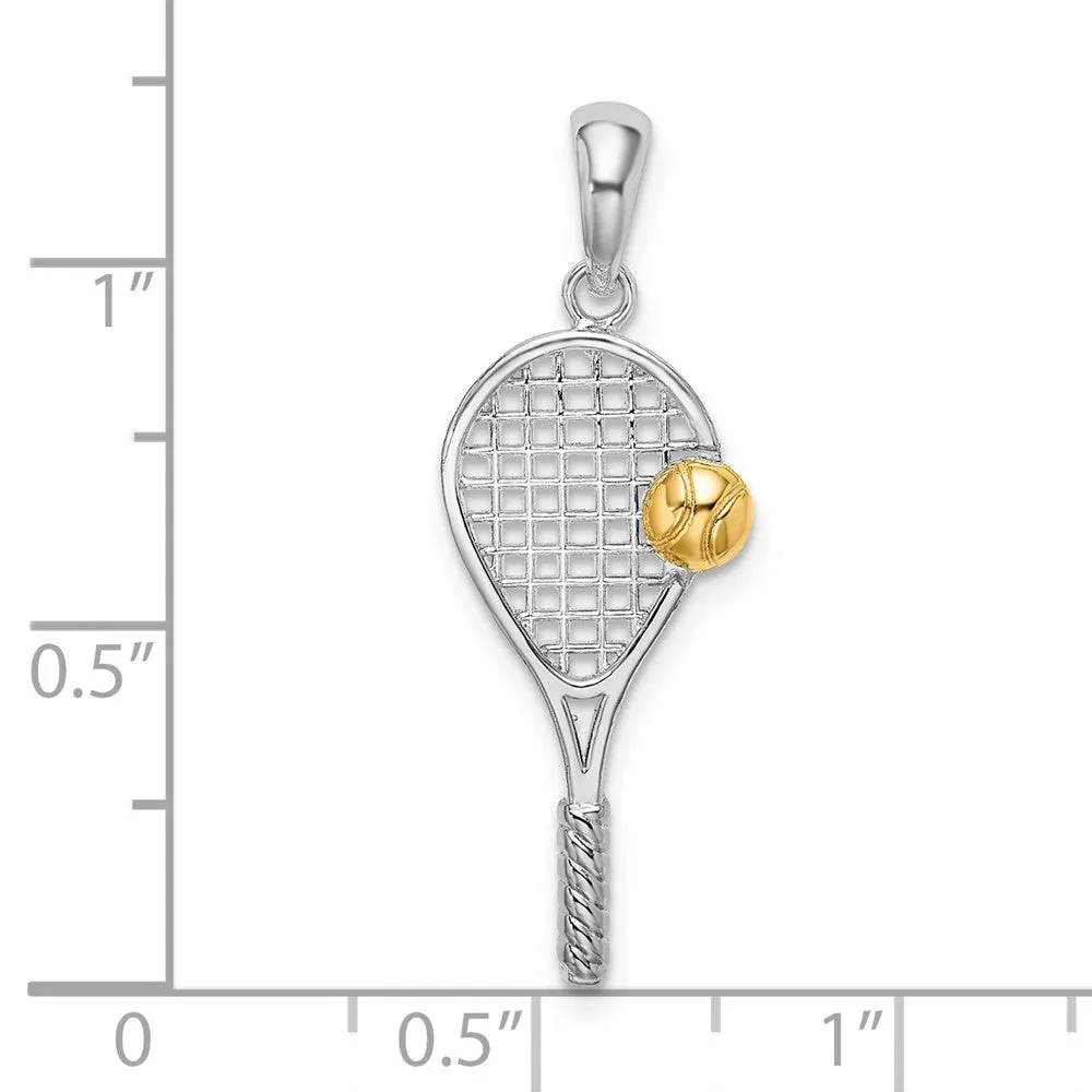 Sterling Silver Polished Tennis Racquet w/14k Ball Pendant