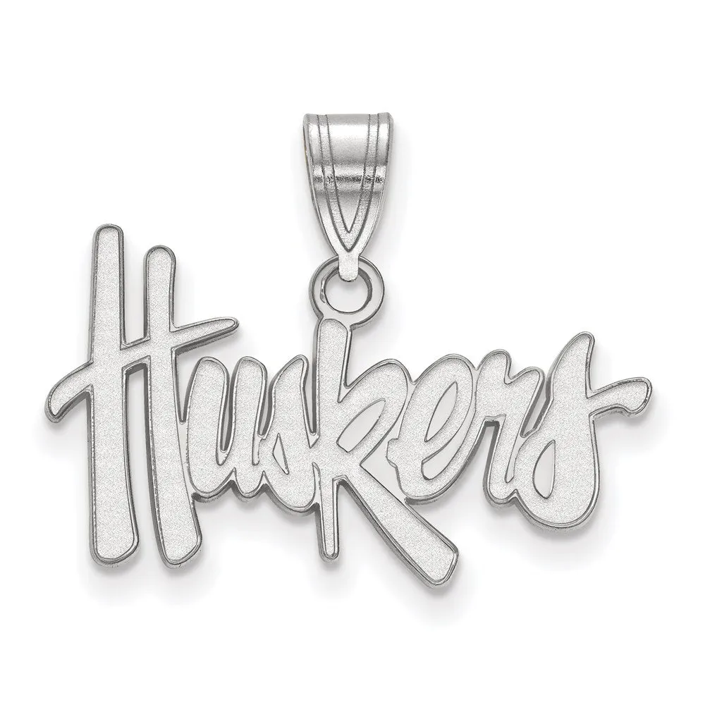 Sterling Silver Rhodium-plated University of Nebraska Huskers Medium Pendant