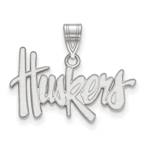 Sterling Silver Rhodium-plated University of Nebraska Huskers Medium Pendant