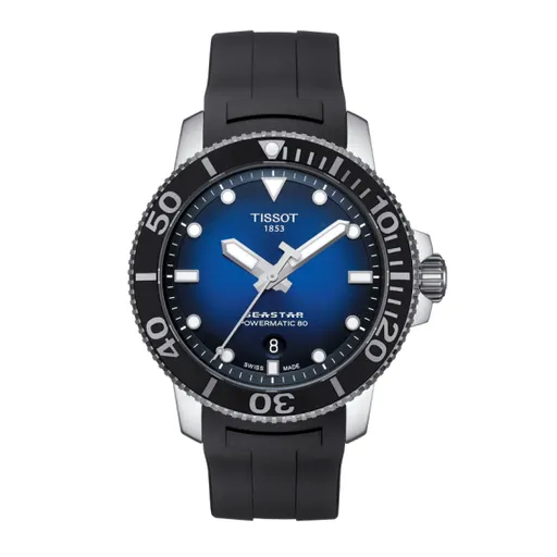Tissot Seastar 1000 Powermatic 80 Mens Blue Dial Black Rubber Strap Watch
