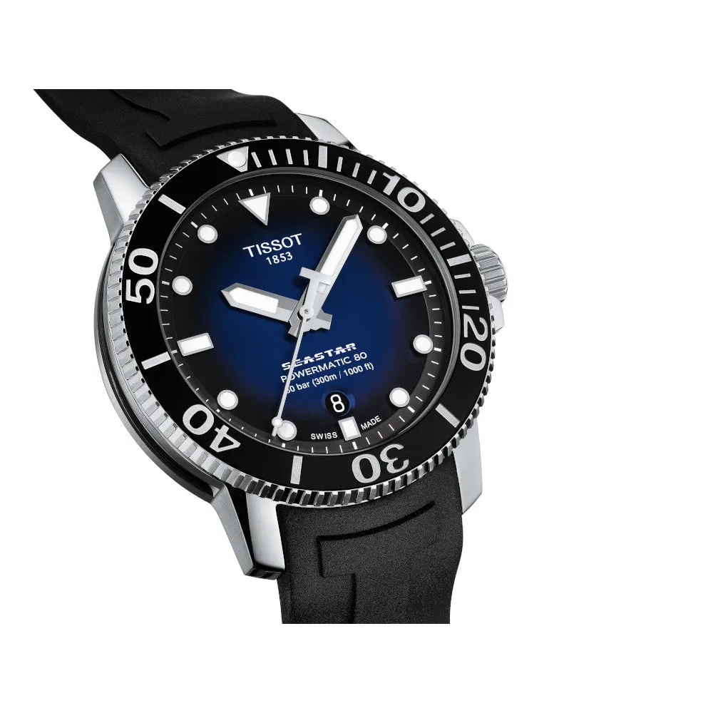 Tissot Seastar 1000 Powermatic 80 Mens Blue Dial Black Rubber Strap Watch
