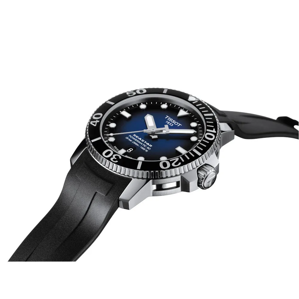 Tissot Seastar 1000 Powermatic 80 Mens Blue Dial Black Rubber Strap Watch