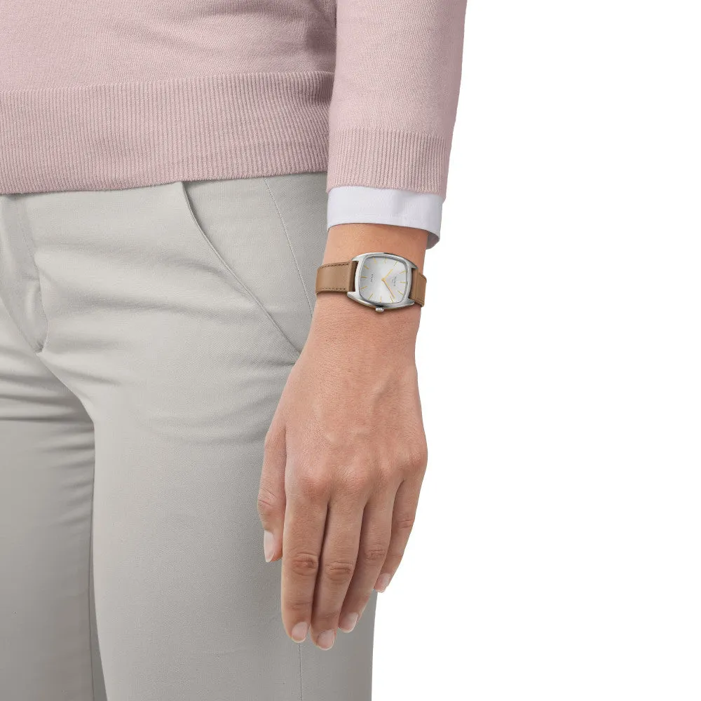 Tissot Stylist Stainless Steel Silver Dial Beige Leather Strap Watch