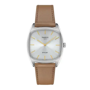 Tissot Stylist Stainless Steel Silver Dial Beige Leather Strap Watch