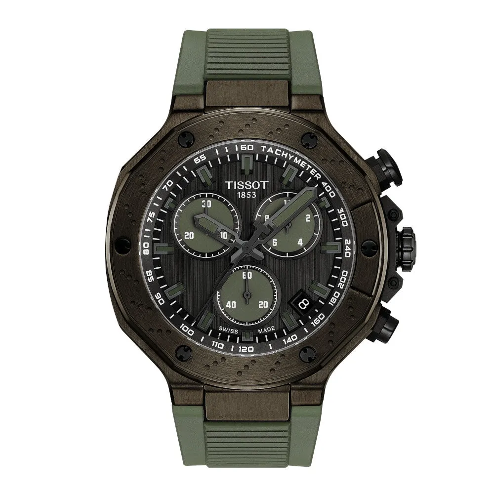 Tissot T-Race Chronograph Mens Green Tone Black and Green Dial Green Rubber Strap Watch