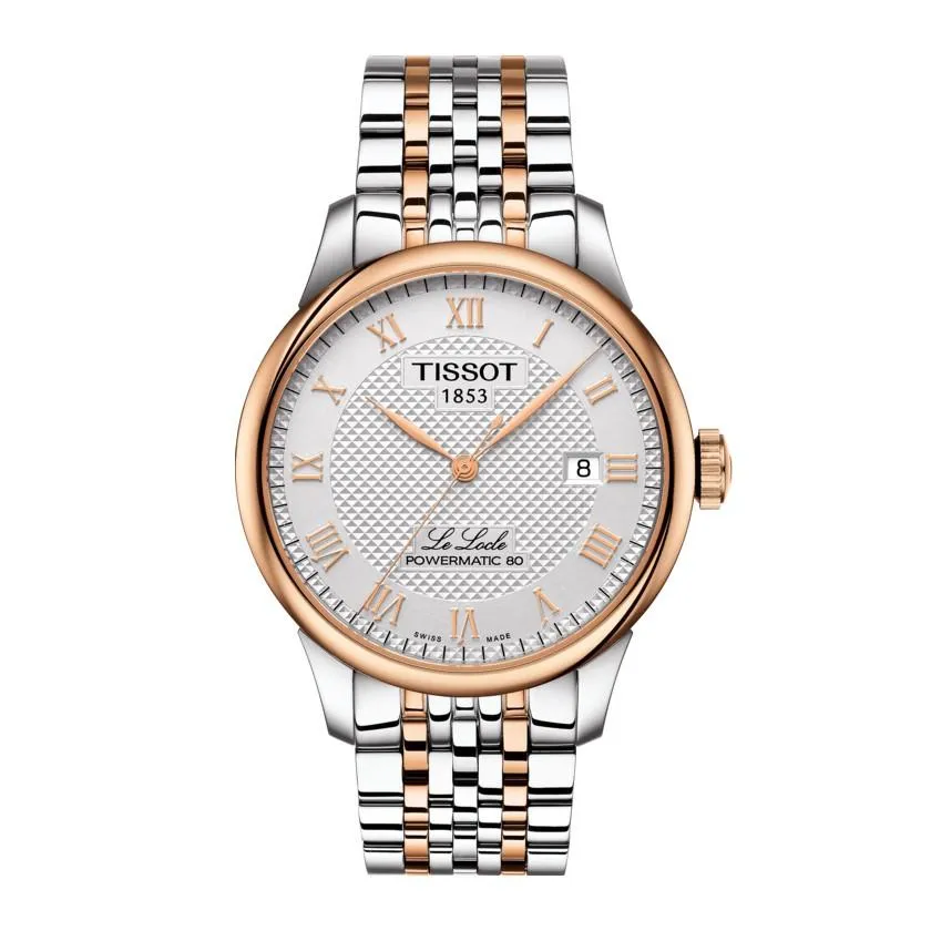 Tissot Watch Le Locle Powermatic 80 39.3mm Automatic Silver Steel Finish Pvd Gold Pink T006.407.22.033.00