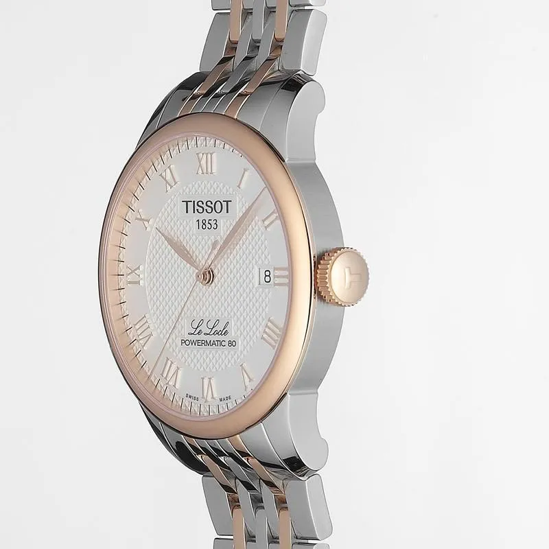 Tissot Watch Le Locle Powermatic 80 39.3mm Automatic Silver Steel Finish Pvd Gold Pink T006.407.22.033.00