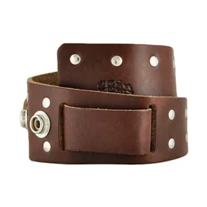 Twirl Studded Brown Leather Snap On Cuff