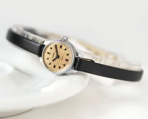 Unused lady wristwatch beige dial Seagull, NOS women watch classic vintage, watch for woman tiny accessory gift, new premium leather strap