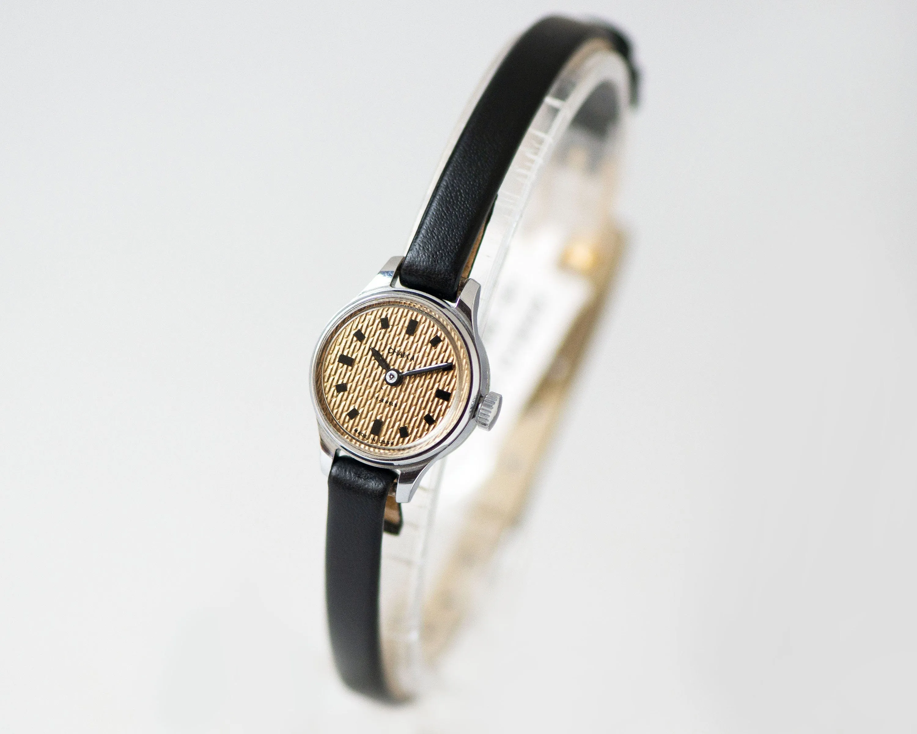 Unused lady wristwatch beige dial Seagull, NOS women watch classic vintage, watch for woman tiny accessory gift, new premium leather strap