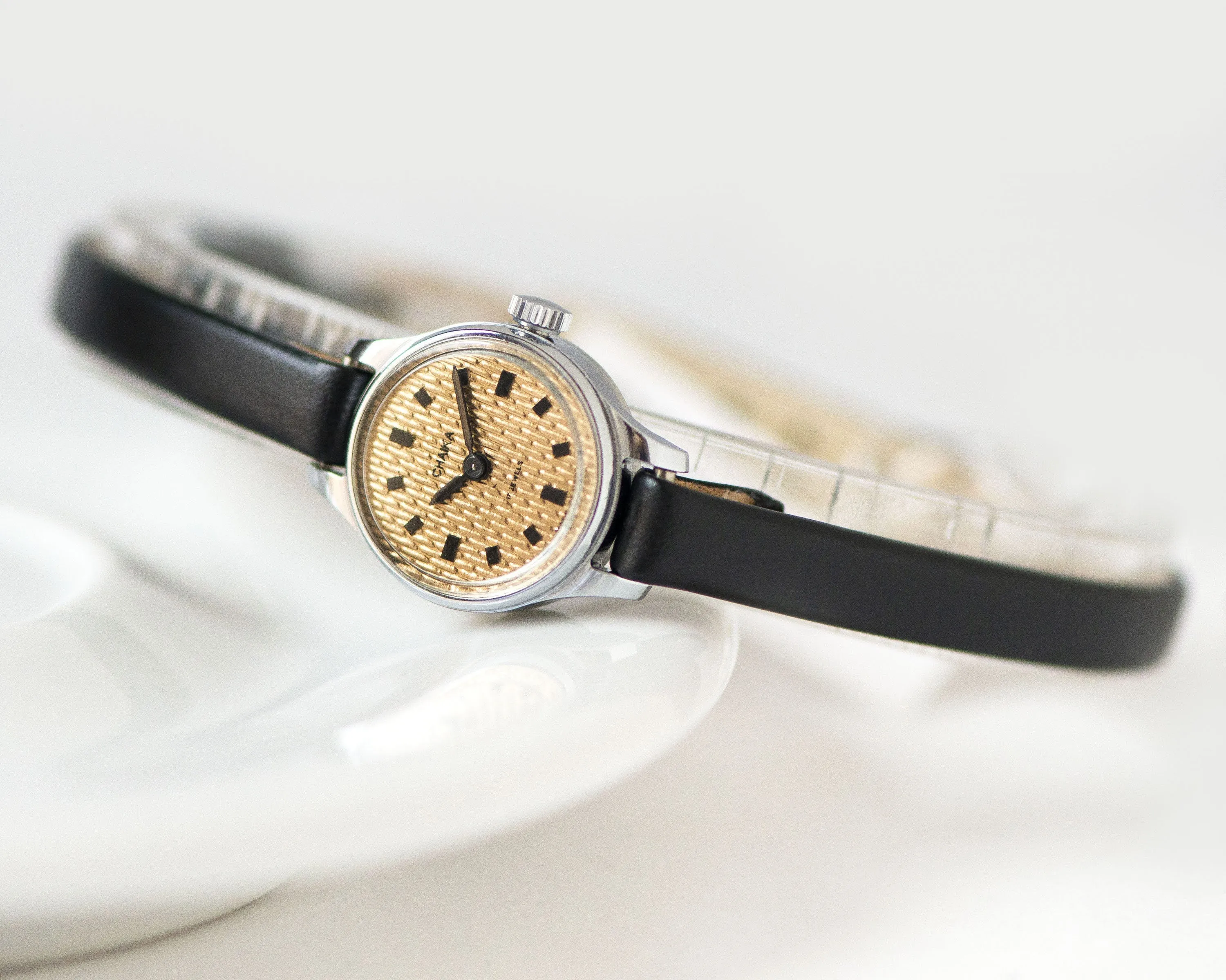 Unused lady wristwatch beige dial Seagull, NOS women watch classic vintage, watch for woman tiny accessory gift, new premium leather strap