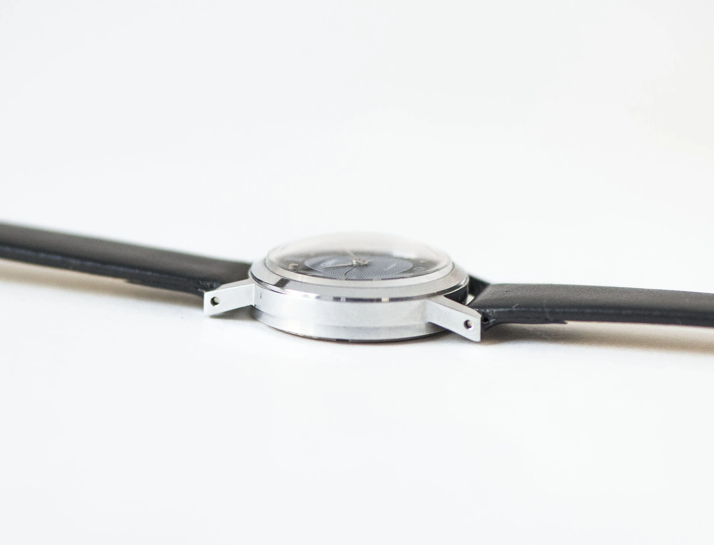 Unused women watch black grey dial silver dots vintage, delicate women watch Glory, small watch for women gift, new premium leather strap