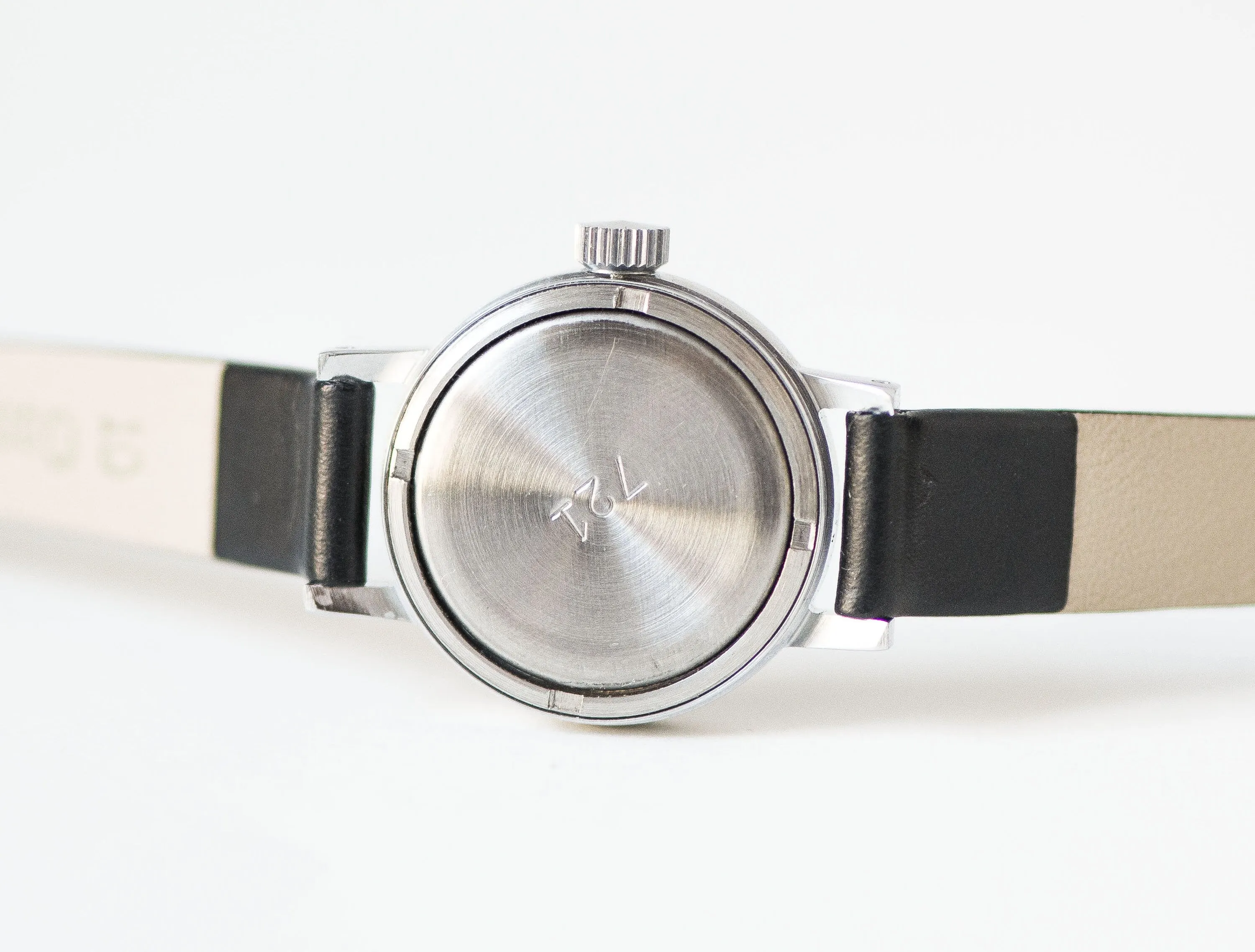 Unused women watch black grey dial silver dots vintage, delicate women watch Glory, small watch for women gift, new premium leather strap