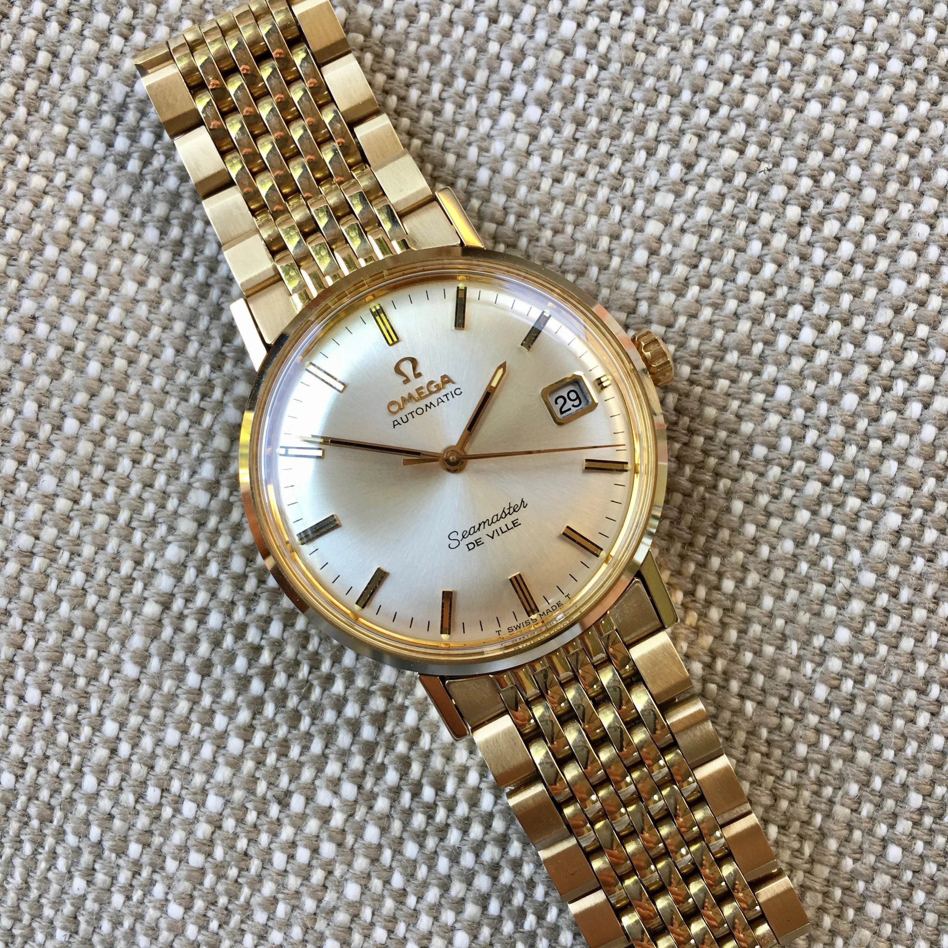 Vintage Omega Seamaster De Ville Date 6292 Gold Filled Automatic Wristwatch Box and Papers New Old Stock