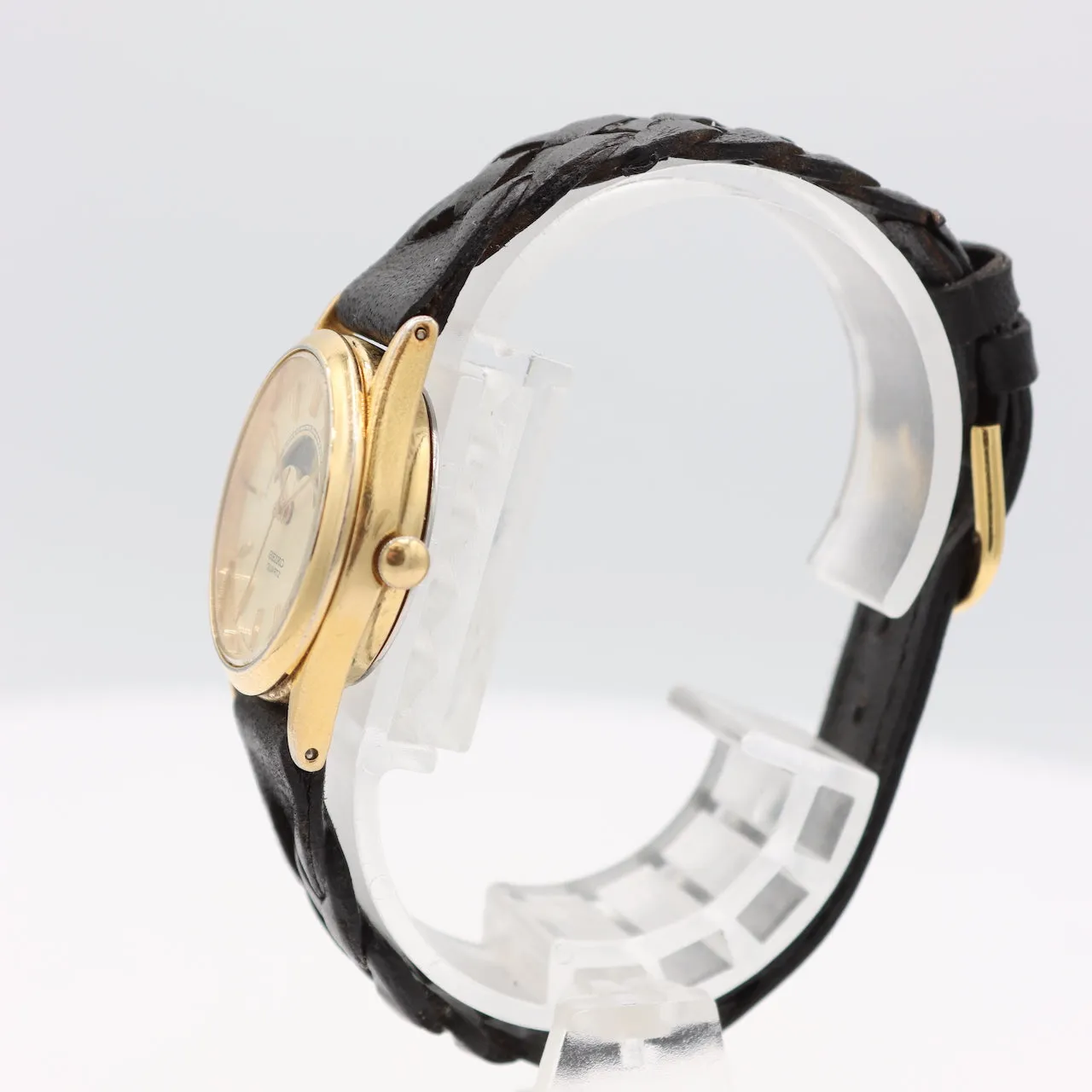 Vintage Seiko 2A24-0048 Moon Phase Ladies Quartz Wristwatch Japan Gold Tone