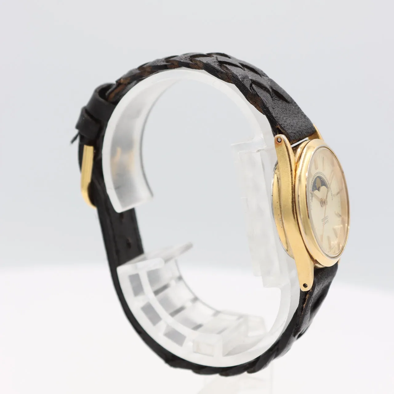 Vintage Seiko 2A24-0048 Moon Phase Ladies Quartz Wristwatch Japan Gold Tone