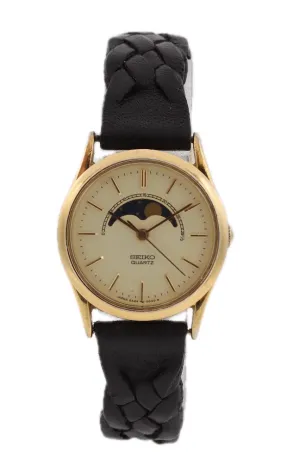 Vintage Seiko 2A24-0048 Moon Phase Ladies Quartz Wristwatch Japan Gold Tone