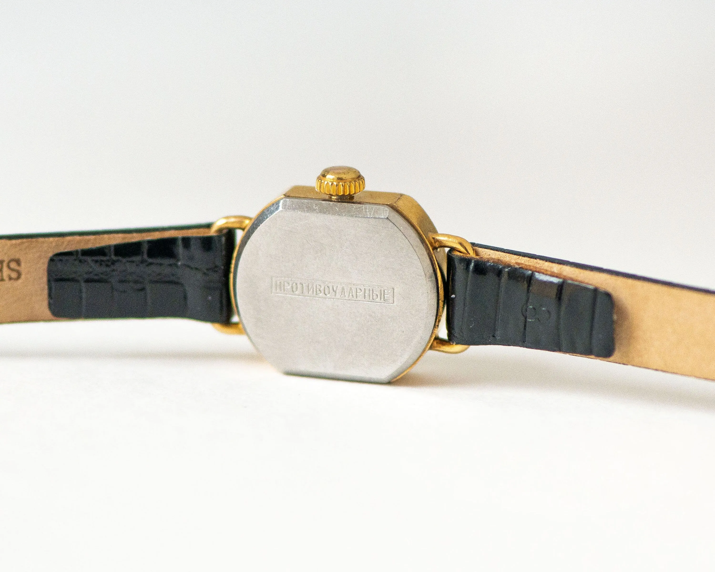 Vintage women's watch Dawn, delicate lady wristwatch minimalist, gold plated watch woman black classic jewelry gift new genuine leather band