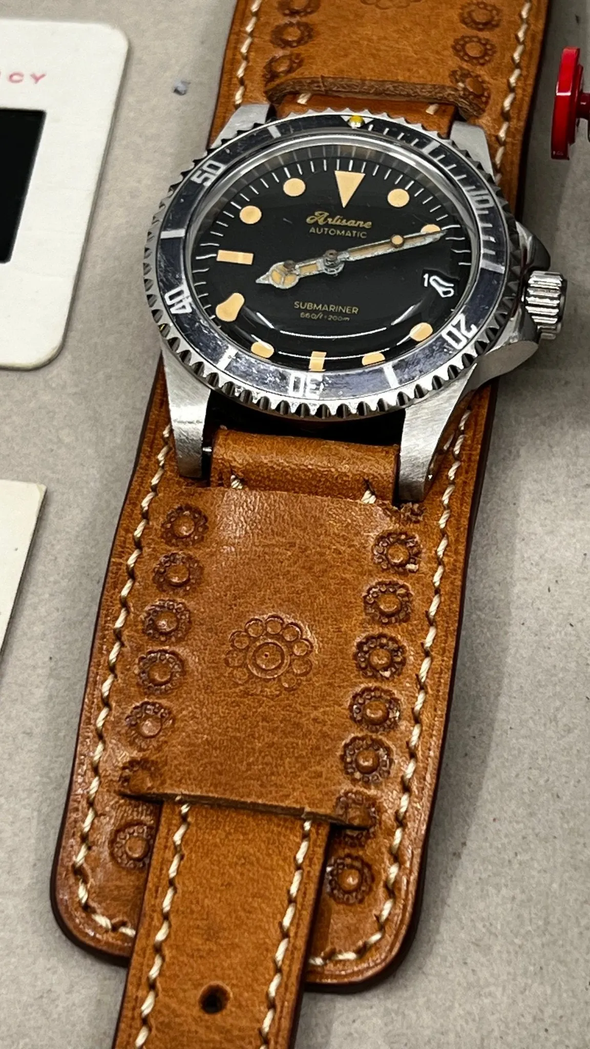 Watch Strap 19mm 20mm 22mm, vegetable tanned leather Watch Band, Wristwatch Band with Flower Pattern Engraving, Christmas Gift Ideas for her