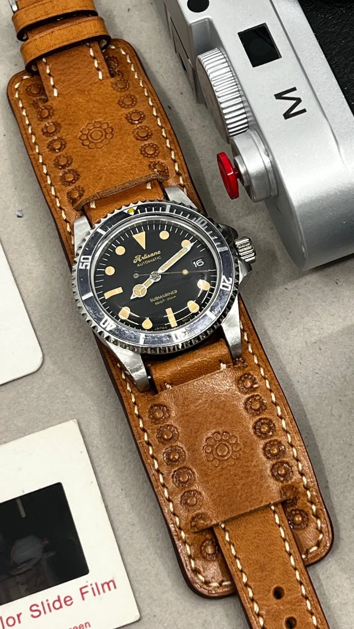 Watch Strap 19mm 20mm 22mm, vegetable tanned leather Watch Band, Wristwatch Band with Flower Pattern Engraving, Christmas Gift Ideas for her